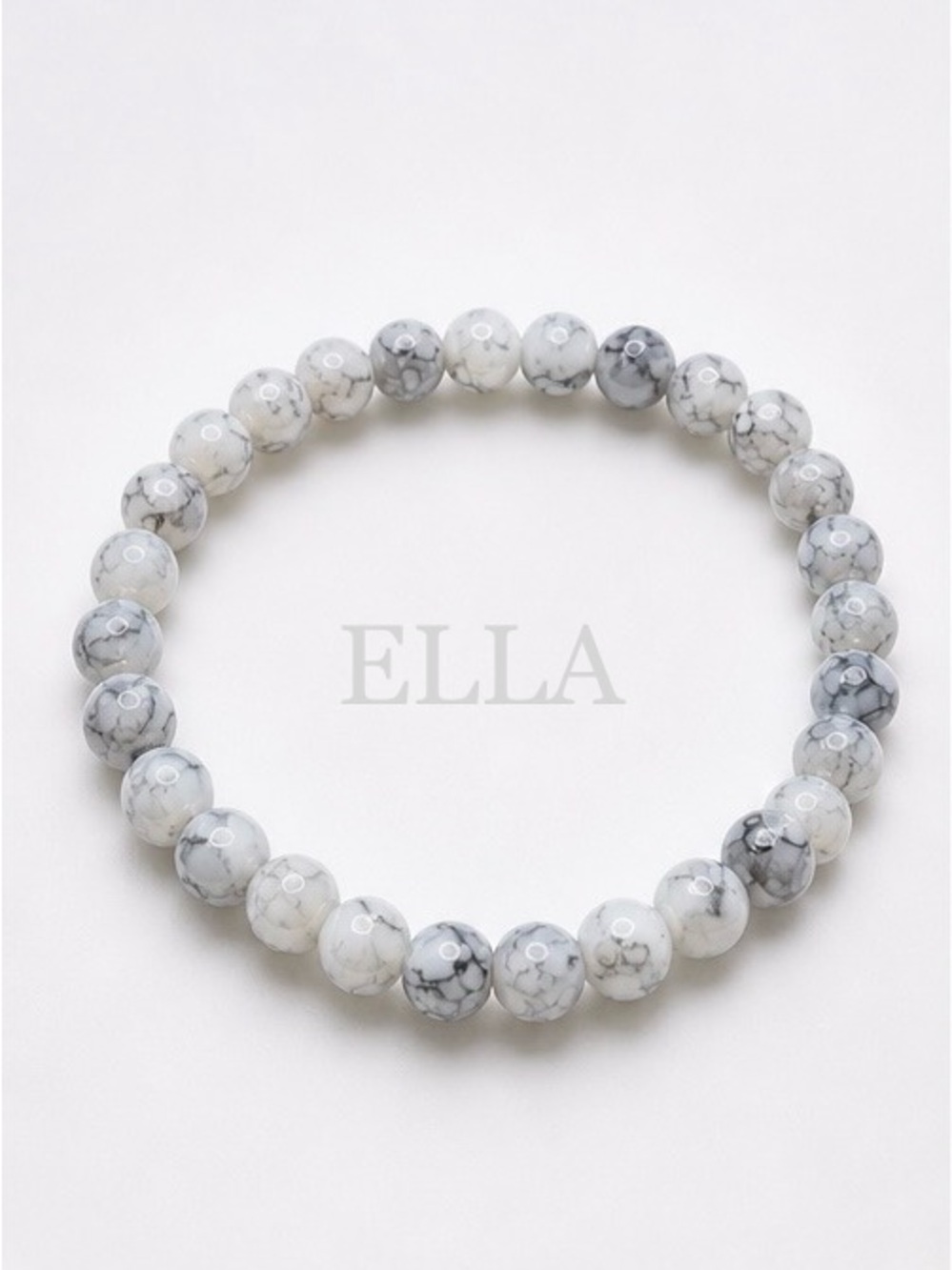 White Marble Beaded Stretch Bracelet | Howlite Style Stone | Stack